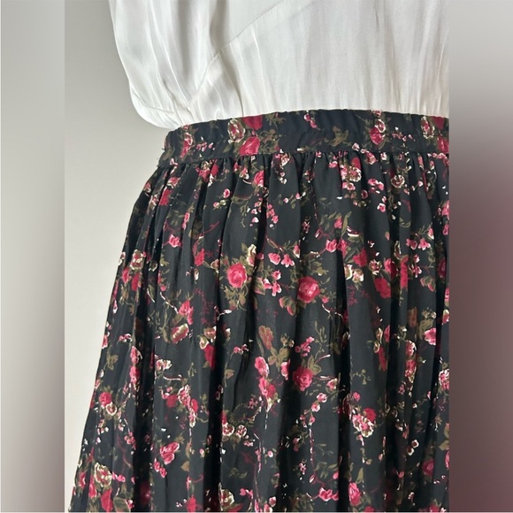 Express S fits M too Black pink red Floral elastic waist semi sheer Maxi Skirt - Picture 5 of 7